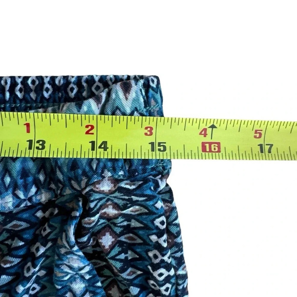 Jessica Simpson Pants Cropped Teal Green Brown Geometrical Print Pull on M - Picture 6 of 10